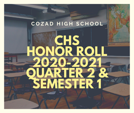2020-2021 Honor Roll For Quarter 2 and Semester 1