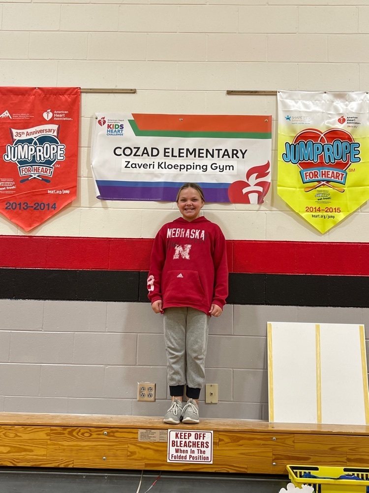 Zaveri Kloepping raised the most money in the Kids Heart Challenge and earned the cozad elementary gym being named after her!